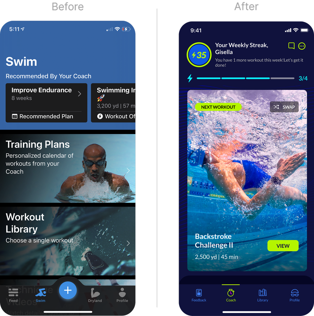 Before and after of a mobile app design